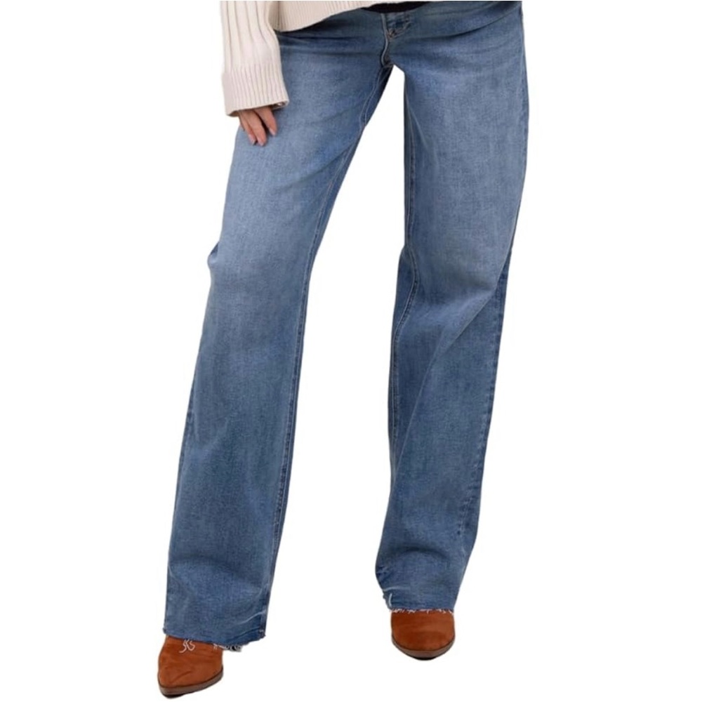 Pink Blush Raw Hem Wide Leg Maternity Jeans